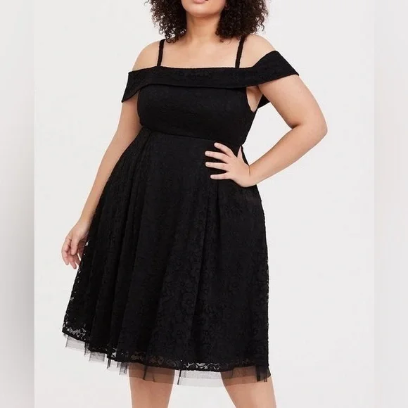 torrid | Dresses | Nwot Womens Torrid 6 Mini Lace Offshoulder Skater Black Formal  Dress | Poshmark